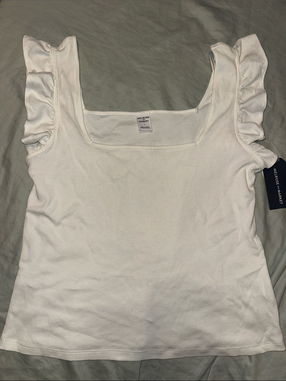 Melrose & Market White Square-Neck Ruffle Strap Tank